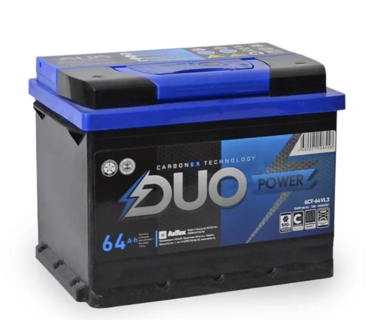 Аккумулятор DUO POWER 64 Ач 640A (242х175х190) 6СТ-64 LЗ (DUOP643L DUO POWER)